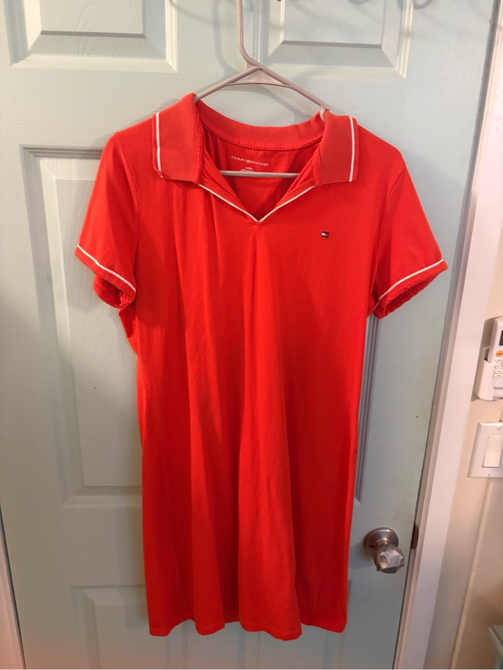 Tommy Hilfiger OrangePolo-Style Midi Dress with White Trim